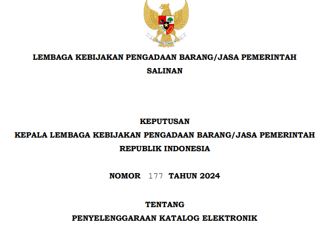 Cover Keputusan Kepala LKPP Nomor 177 Tahun 2024 tentang Penyelenggaraan Katalog Elektronik