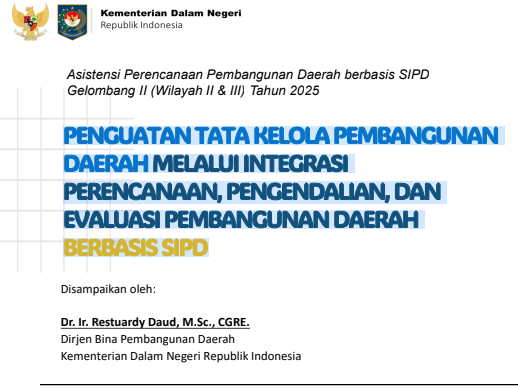 Cover PENGUATAN TATA KELOLA PEMBANGUNAN DAERAH MELALUI INTEGRASI PERENCANAAN, PENGENDALIAN, DAN EVALUASI PEMBANGUNAN DAERAH BERBASIS SIPD