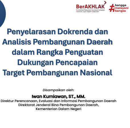 Cover Penyelarasan Dokrenda dan Analisis Pembangunan Daerah dalam Rangka Penguatan Dukungan Pencapaian  Target Pembangunan Nasional
